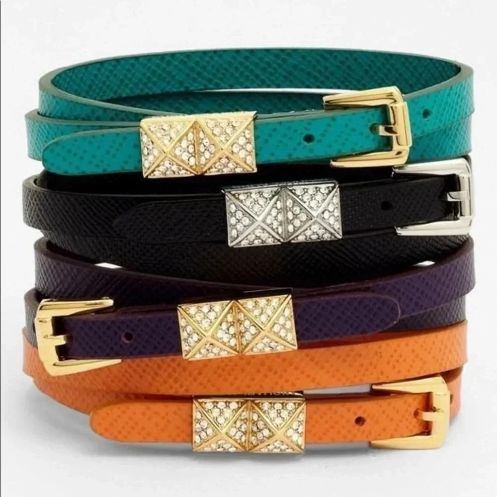 MICHAEL KORS MK NWT Saffiano Leather Double Wrap Pyramid Stud Bracelet